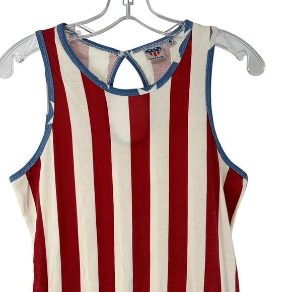 Junk Food American Flag Romper Size S 4th Of July Patriotic Sleeveless Pockets - Picture 2 of 7